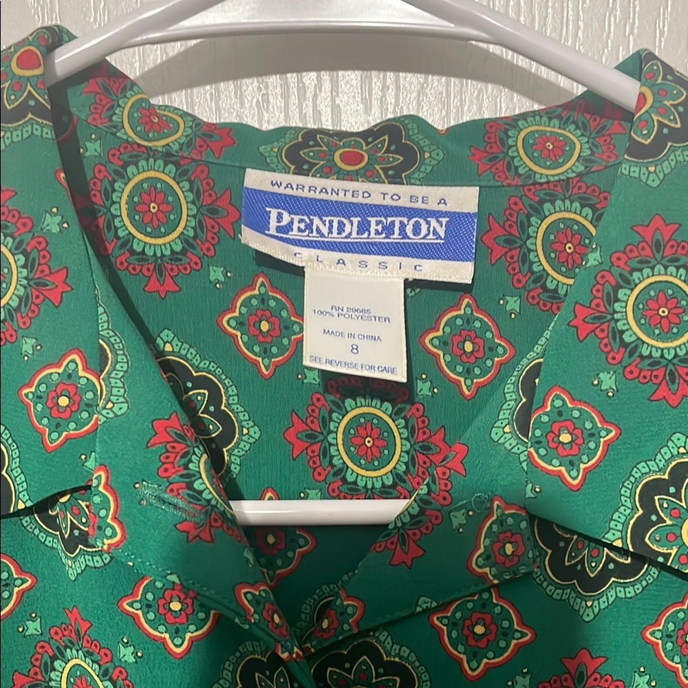 Vintage 70s Pendleton Green Patterned Button-Up B… - image 2